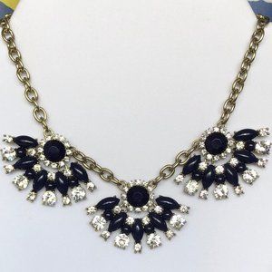J. Crew Navy and Rhinestone Floral Statement Necklace